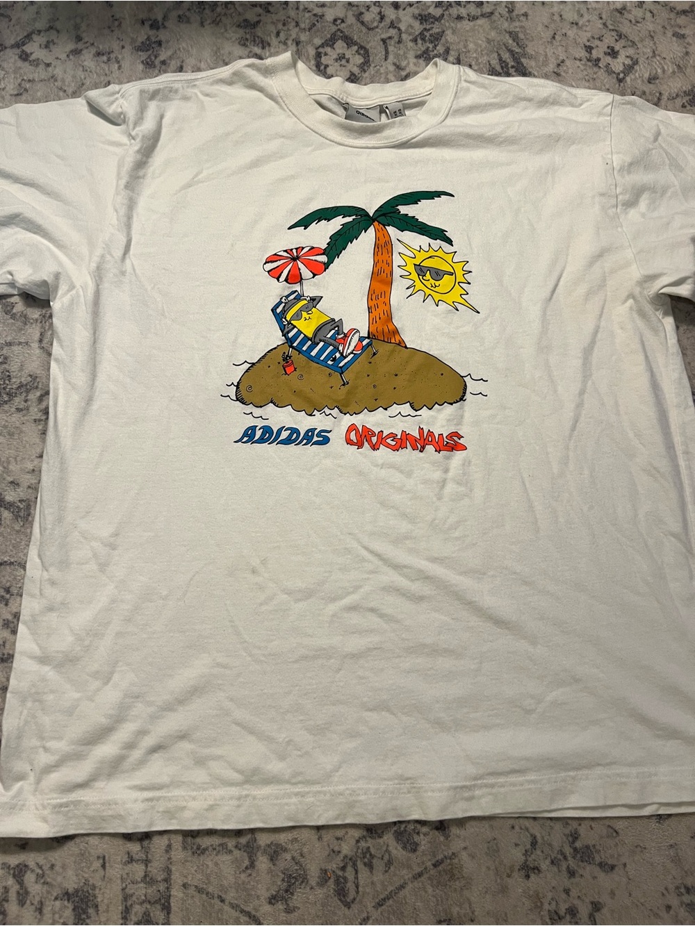 adidas White Tee with Multicolor Tropical Graphic